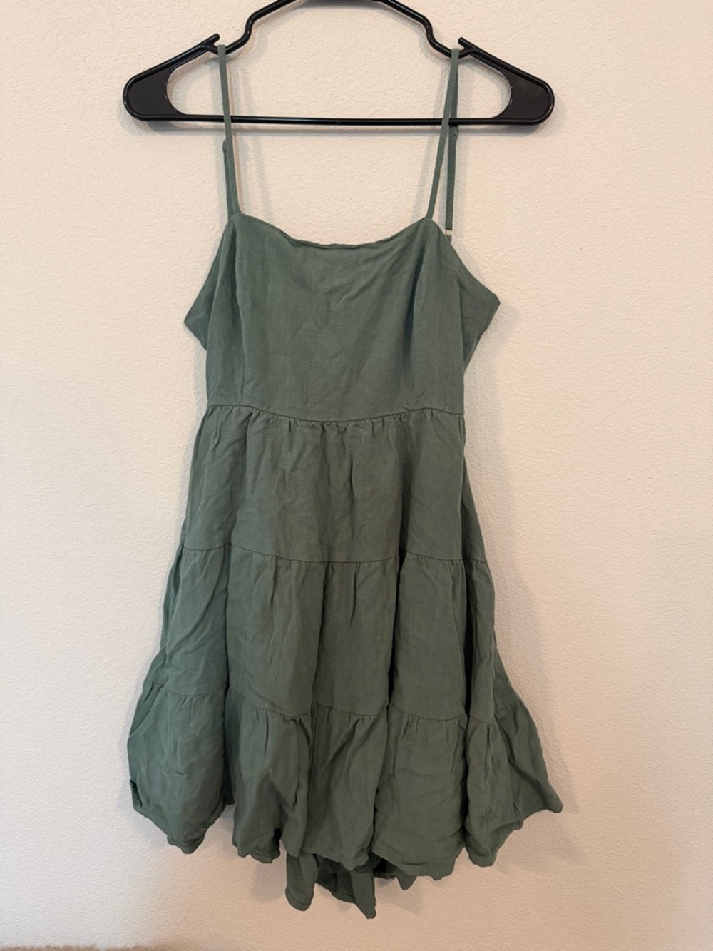 Lulu's Sage Green Tiered Spaghetti-Strap Mini Dress